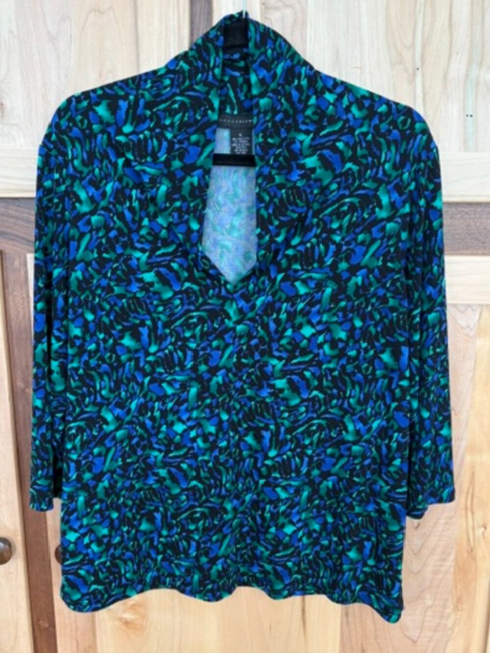 Grace Elements Stretchy Abstract Top in Green and Blue - XL